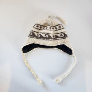 Handmade Vintage Wool Beige Trapper Winter Hat Touque Mens Womens Cowichan 90s